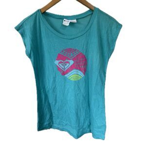 NWT Roxy Girl Graphic Signature Logo Geometric Scoop Neck Tee T-Shirt L 12